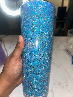 24oz Pre-Made Blue Glitter Cup