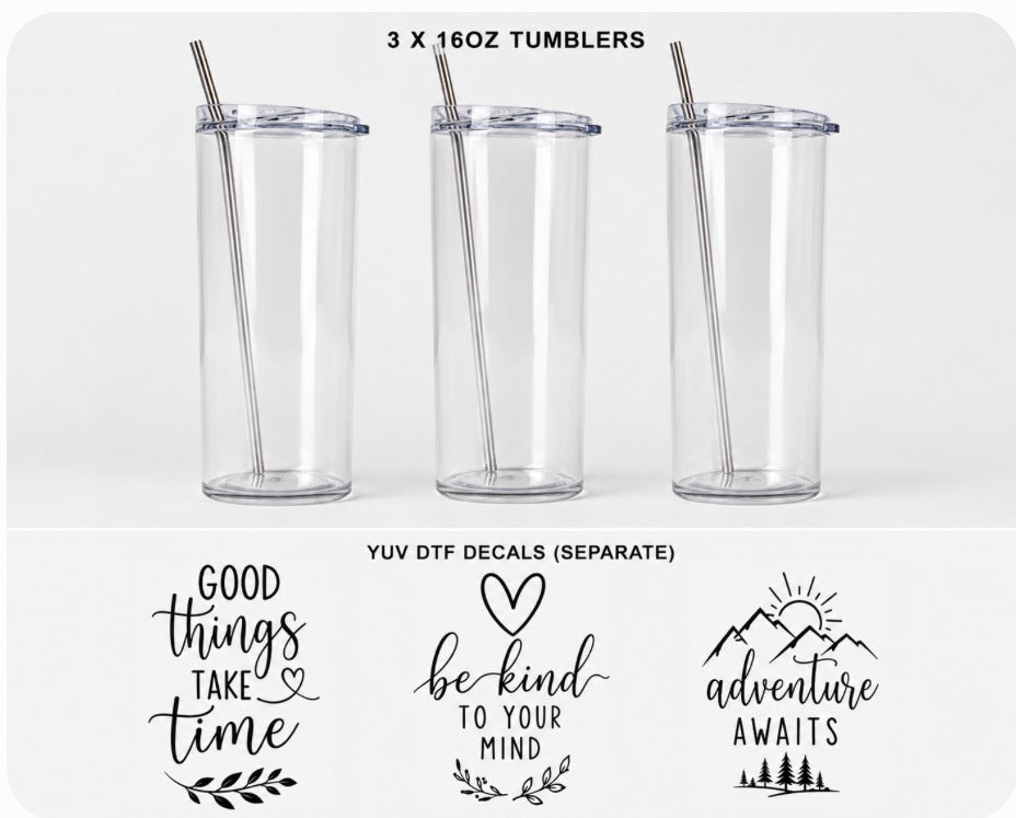 3x 16oz Snowglobe Tumbler + 3 Decal Bundle